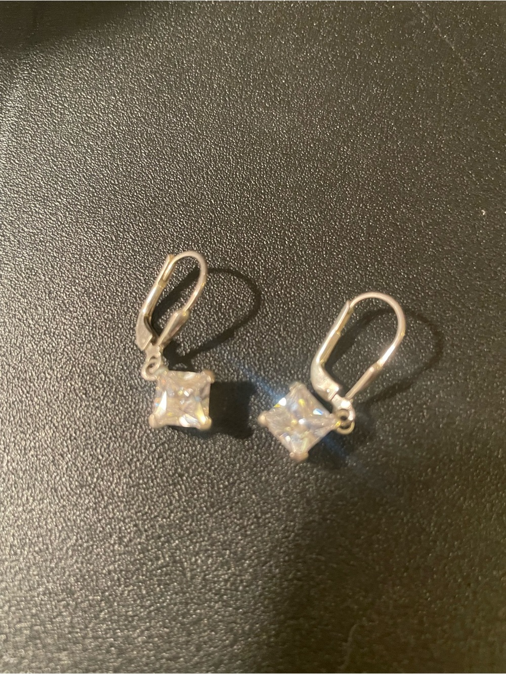 Classic Silver-Tone Square Cubic Zirconia Drop Earrings - White